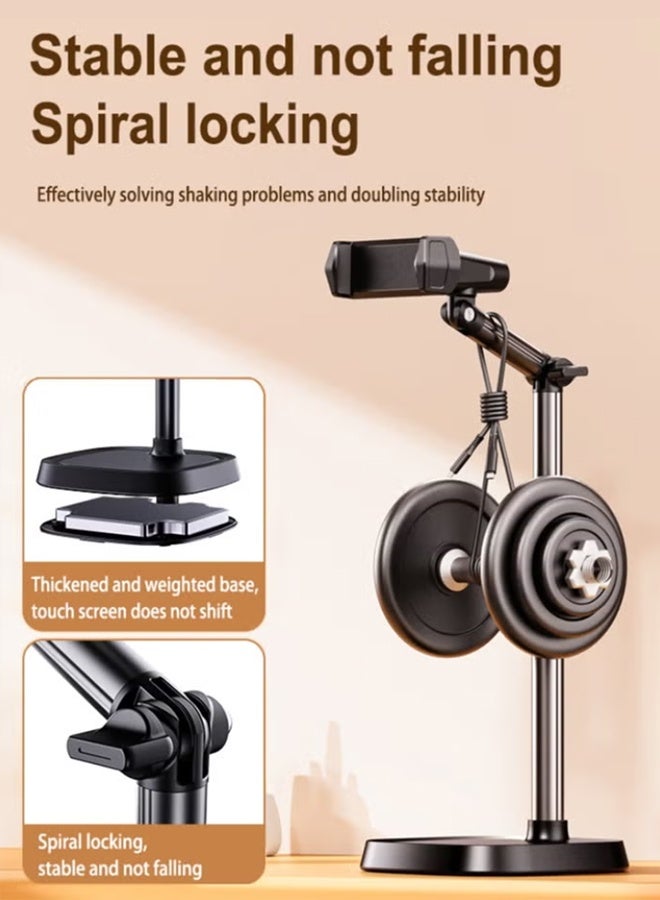 بكومور حامل مزدوج للهواتف والأجهزة اللوحية - ارتفاع قابل للتعديل من 30 إلى 45 سم، حامل مكتبي قابل للدوران 360 درجة للهواتف (أقل من 6.5 بوصة) والأجهزة اللوحية (من 4.7 إلى 12.9 بوصة)، مشبك مزدوج عالمي، بث مباشر، فيديو بدون استخدام اليدين، مناسب للمكتب والمنزل - Image 5